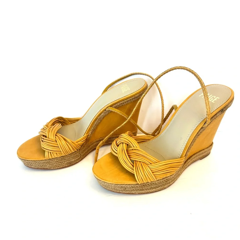 Paige Taryn Espadrille Platform Wedge braided Sandals in Mango yellow, Size 8.5